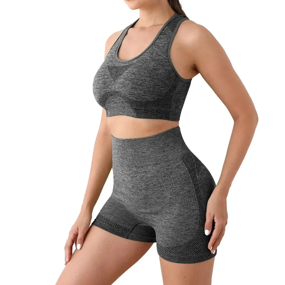 2Pcs/Set New High Waist Women Yoga Set Seamless Crop Top Leggings Sports Suits Elastic Plus Size Workout Sportswear