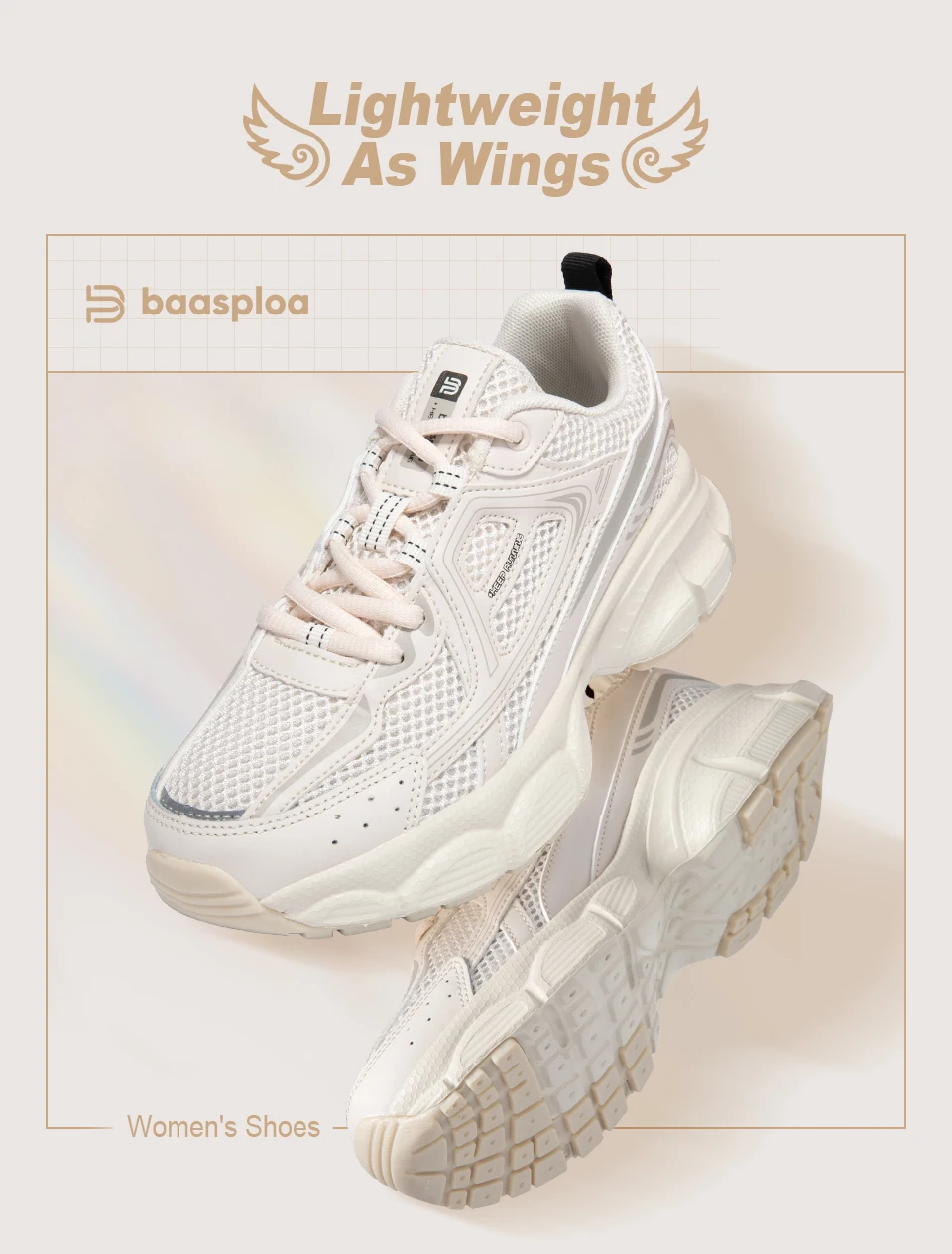 Baasploa Women Running Shoes Fashion Lightweight Mesh Non-slip Jogging Sneaker Female Outdoor Breathable Colorful Casual Shoes