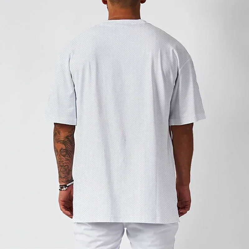 Plain Oversized Loose Mens Casual T-shirts Gym Bodybuilding Fitness Short Sleeves Tops Summer Mesh Breathable Quick Dry Shirts