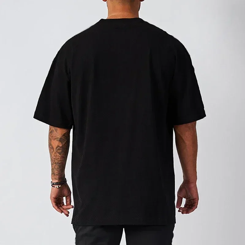 Plain Oversized Loose Mens Casual T-shirts Gym Bodybuilding Fitness Short Sleeves Tops Summer Mesh Breathable Quick Dry Shirts
