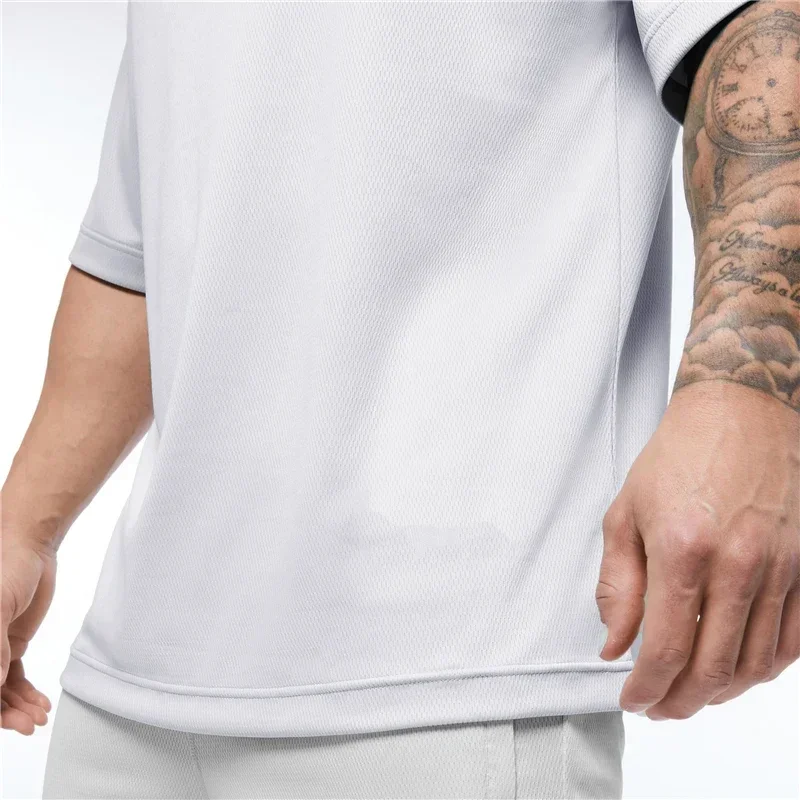 Plain Oversized Loose Mens Casual T-shirts Gym Bodybuilding Fitness Short Sleeves Tops Summer Mesh Breathable Quick Dry Shirts