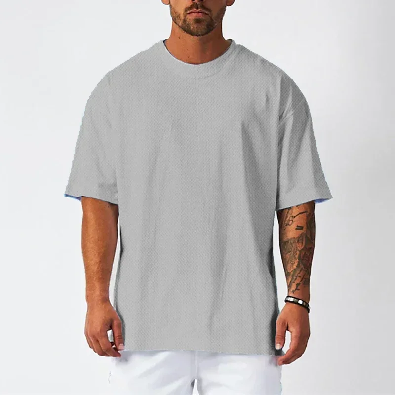 Plain Oversized Loose Mens Casual T-shirts Gym Bodybuilding Fitness Short Sleeves Tops Summer Mesh Breathable Quick Dry Shirts