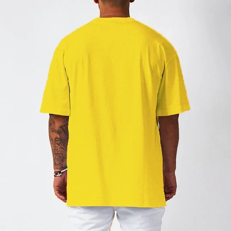 Plain Oversized Loose Mens Casual T-shirts Gym Bodybuilding Fitness Short Sleeves Tops Summer Mesh Breathable Quick Dry Shirts