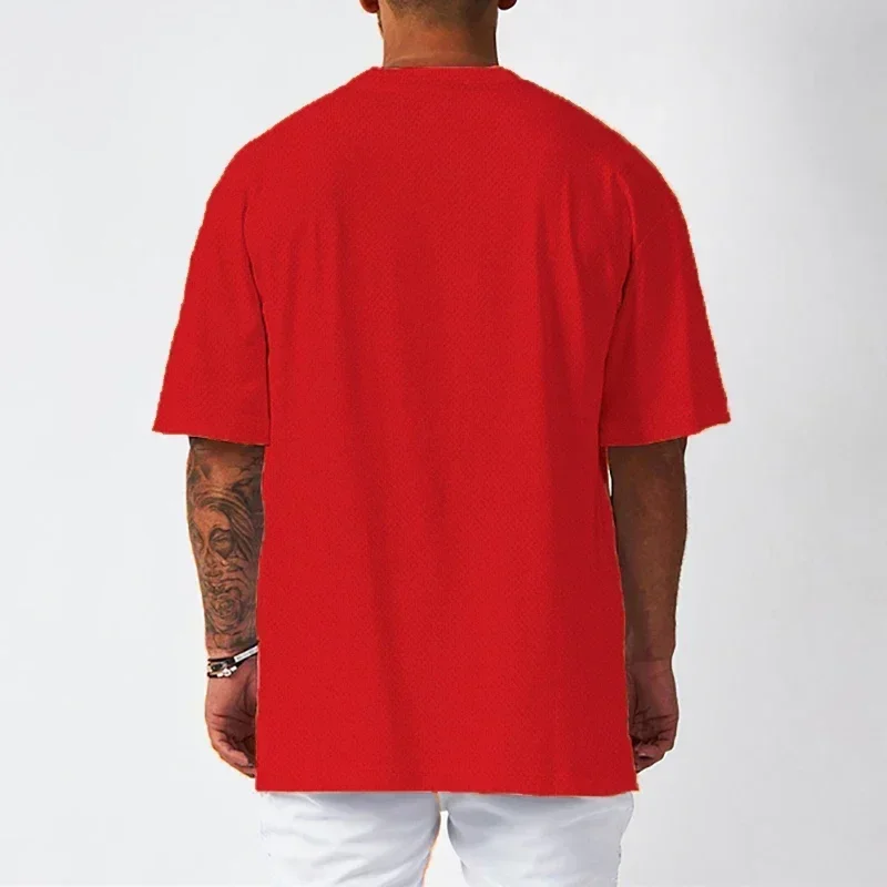 Plain Oversized Loose Mens Casual T-shirts Gym Bodybuilding Fitness Short Sleeves Tops Summer Mesh Breathable Quick Dry Shirts
