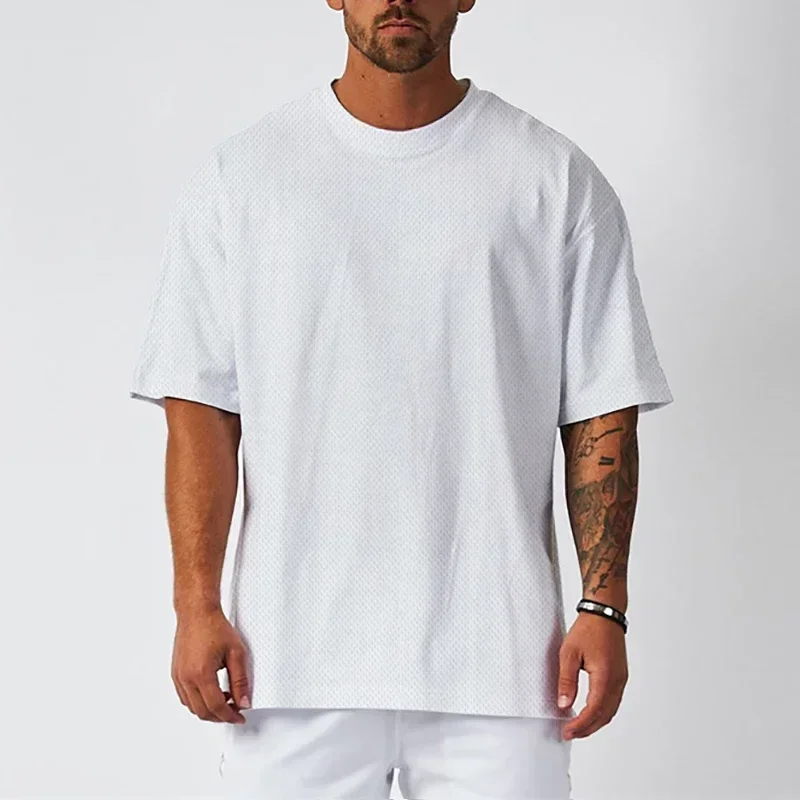 Plain Oversized Loose Mens Casual T-shirts Gym Bodybuilding Fitness Short Sleeves Tops Summer Mesh Breathable Quick Dry Shirts