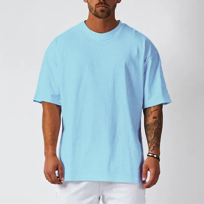 Plain Oversized Loose Mens Casual T-shirts Gym Bodybuilding Fitness Short Sleeves Tops Summer Mesh Breathable Quick Dry Shirts