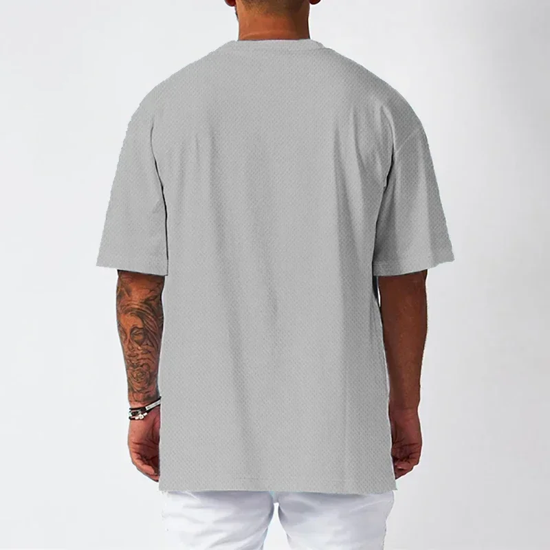 Plain Oversized Loose Mens Casual T-shirts Gym Bodybuilding Fitness Short Sleeves Tops Summer Mesh Breathable Quick Dry Shirts