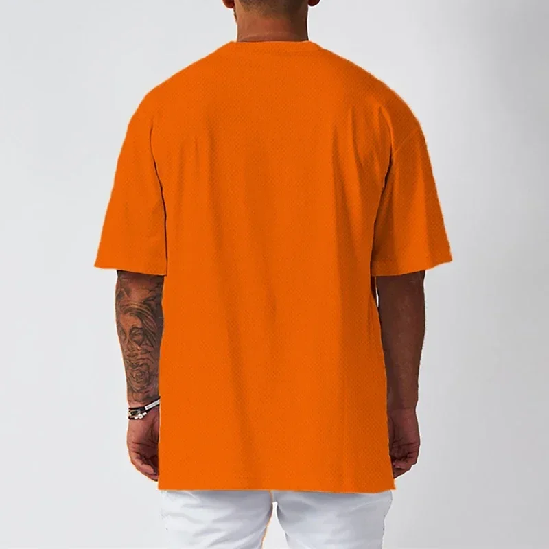 Plain Oversized Loose Mens Casual T-shirts Gym Bodybuilding Fitness Short Sleeves Tops Summer Mesh Breathable Quick Dry Shirts