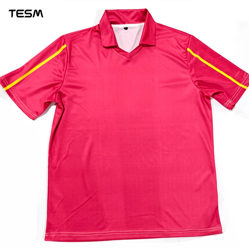 Men Red Retro Polo Collar Soccer Jersey 3D Print Short Sleeve T-shirt Breathable Football Training Tops Unisex Sports Streetw