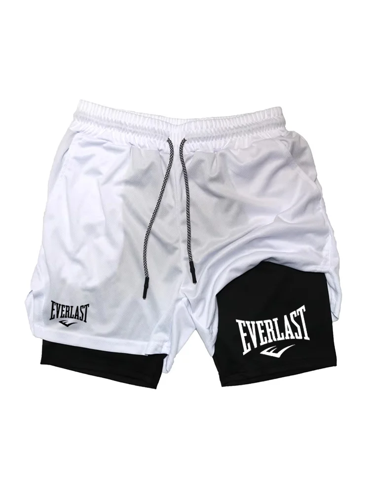 Men's running shorts, 2-in-1 double-layer sports shorts, sportswear, gym fitness shorts, training jogging pants