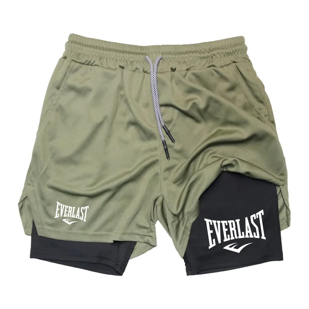 Men's running shorts, 2-in-1 double-layer sports shorts, sportswear, gym fitness shorts, training jogging pants
