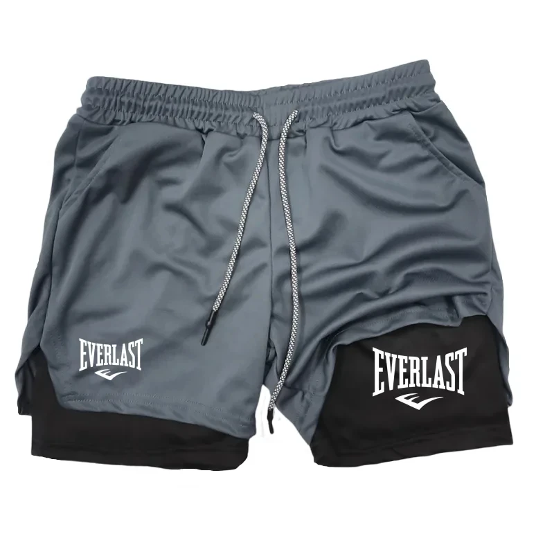 Men's running shorts, 2-in-1 double-layer sports shorts, sportswear, gym fitness shorts, training jogging pants