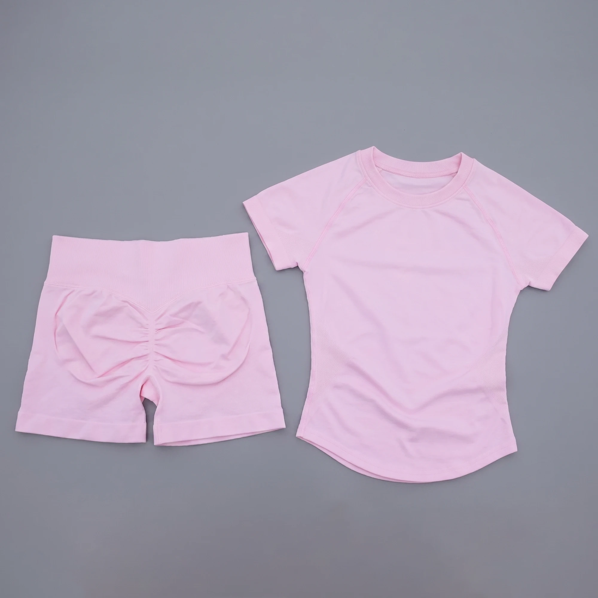 2 Pieces Sports Sets Short Sleeve Seamless Yoga Top Fitness Set Women Workout Running Sports Shorts Gym Suit