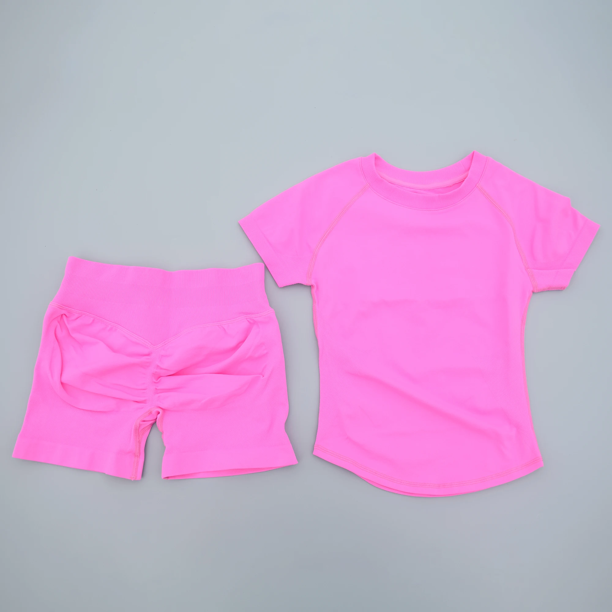2 Pieces Sports Sets Short Sleeve Seamless Yoga Top Fitness Set Women Workout Running Sports Shorts Gym Suit