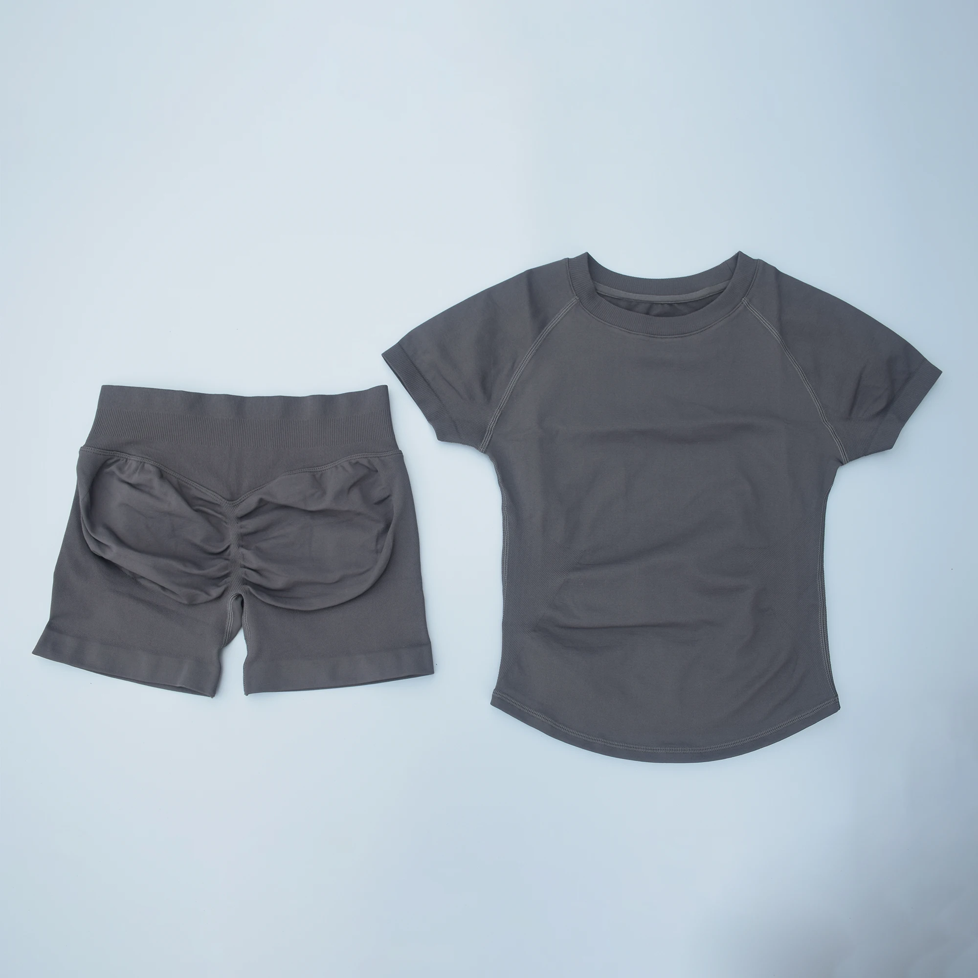 2 Pieces Sports Sets Short Sleeve Seamless Yoga Top Fitness Set Women Workout Running Sports Shorts Gym Suit
