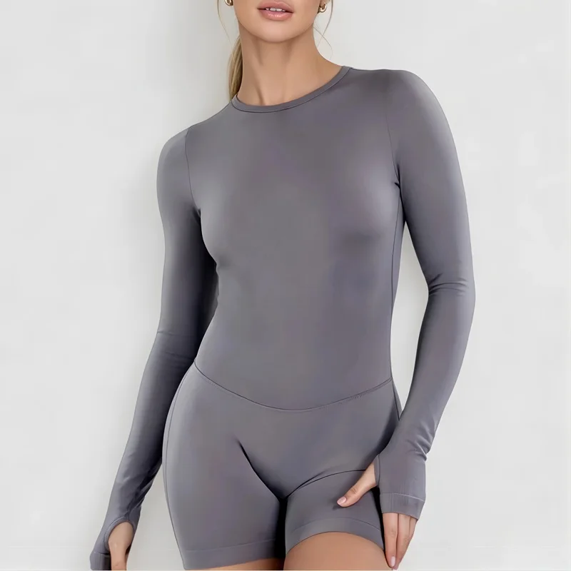 Sports Long Sleeve Jumpsuit Woman Seamless Tummy Control Backless Shaper Hip Lifting Yoga Bodysuit Fitness Gym Workout One Piece