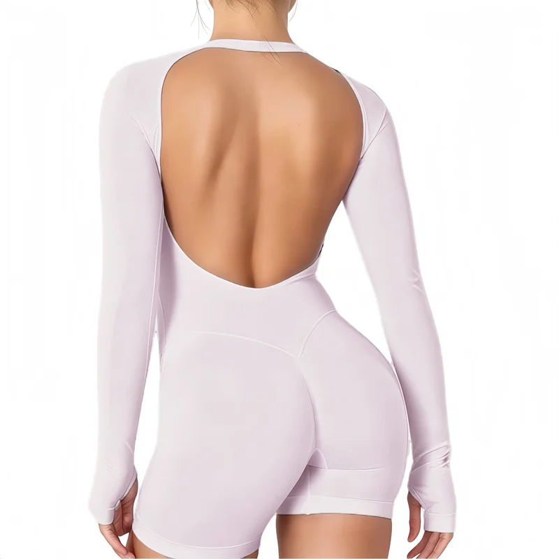 Sports Long Sleeve Jumpsuit Woman Seamless Tummy Control Backless Shaper Hip Lifting Yoga Bodysuit Fitness Gym Workout One Piece