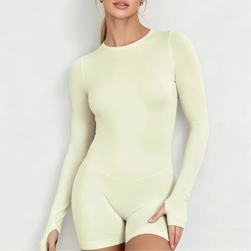 Sports Long Sleeve Jumpsuit Woman Seamless Tummy Control Backless Shaper Hip Lifting Yoga Bodysuit Fitness Gym Workout One Piece