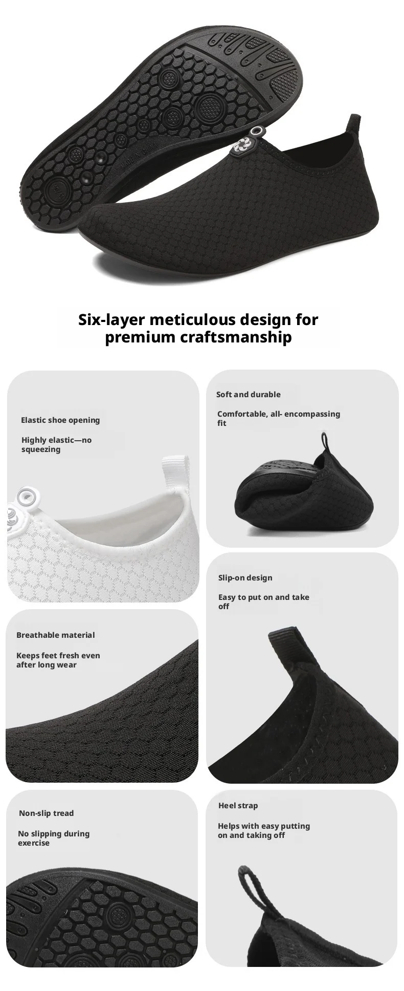Black Water Shoes Unisex Quick Dry Non-Slip Aqua Shoes Breathable Beach Swimming Diving Wading Sneakers for Men Women Outdoor Sp