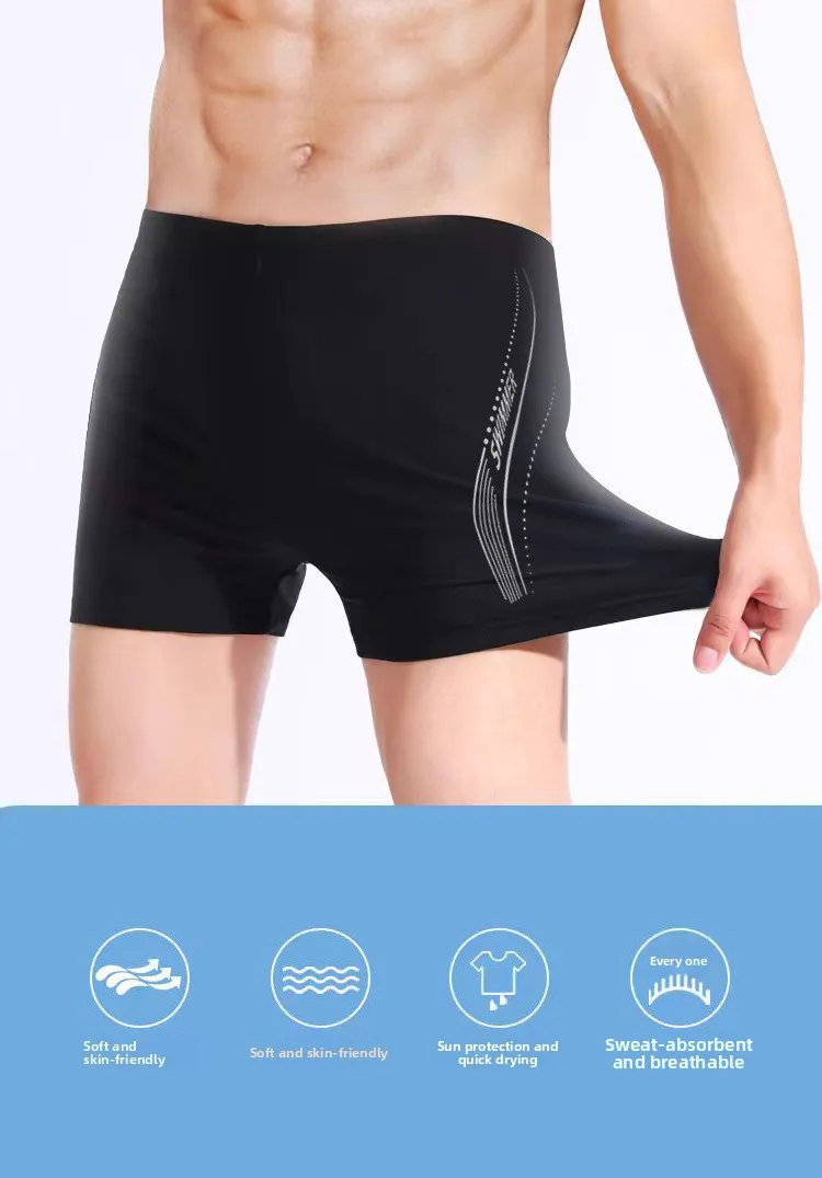 Professional Mens Swimwear Square Leg Quick Dry Swim Trunks for Beach Hot Spring