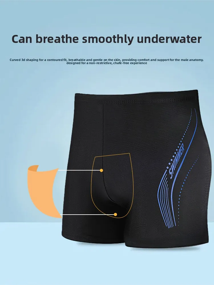 Professional Mens Swimwear Square Leg Quick Dry Swim Trunks for Beach Hot Spring