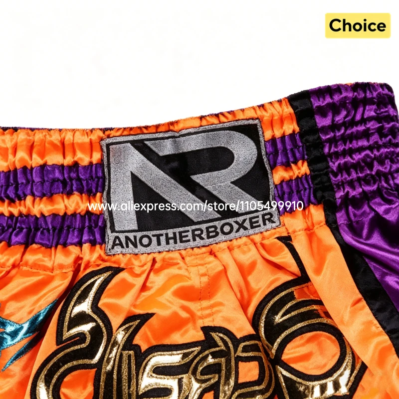 Embroidery Muay Thai Boxing Shorts Satin Elastic Waist Fight Trunks for Men Women Kids Kickboxing Martial Arts Training Sparring