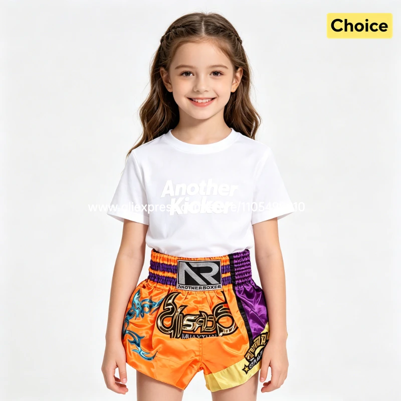 Embroidery Muay Thai Boxing Shorts Satin Elastic Waist Fight Trunks for Men Women Kids Kickboxing Martial Arts Training Sparring