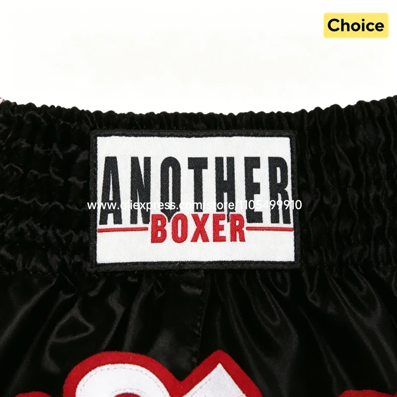 Embroidery Muay Thai Boxing Shorts Satin Elastic Waist Fight Trunks for Men Women Kids Kickboxing Martial Arts Training Sparring