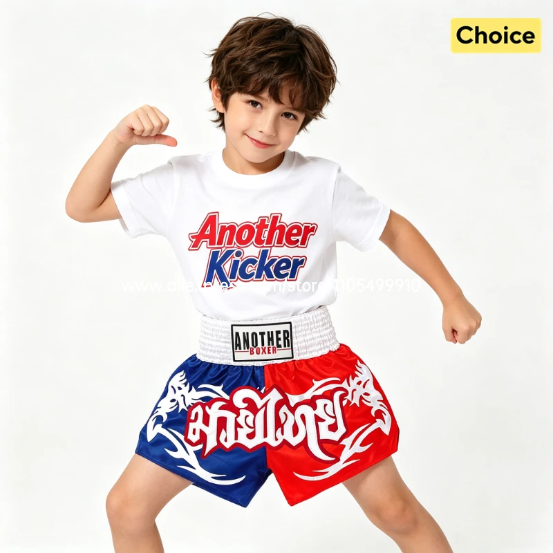 Embroidery Muay Thai Boxing Shorts Satin Elastic Waist Fight Trunks for Men Women Kids Kickboxing Martial Arts Training Sparring