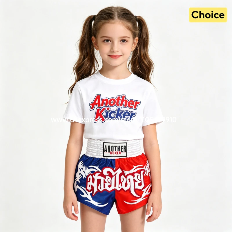 Embroidery Muay Thai Boxing Shorts Satin Elastic Waist Fight Trunks for Men Women Kids Kickboxing Martial Arts Training Sparring