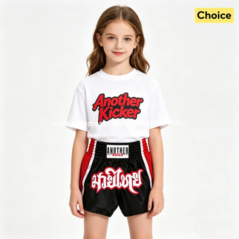 Embroidery Muay Thai Boxing Shorts Satin Elastic Waist Fight Trunks for Men Women Kids Kickboxing Martial Arts Training Sparring