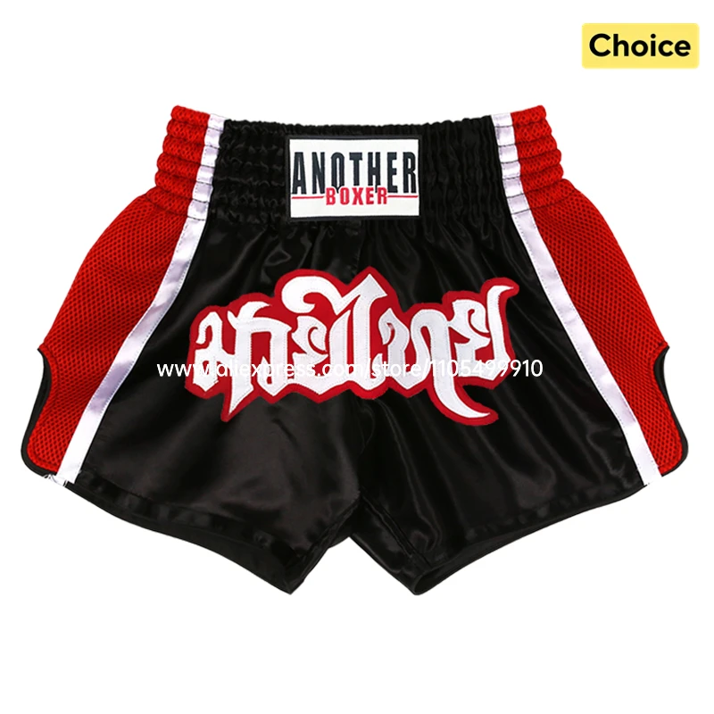 Embroidery Muay Thai Boxing Shorts Satin Elastic Waist Fight Trunks for Men Women Kids Kickboxing Martial Arts Training Sparring