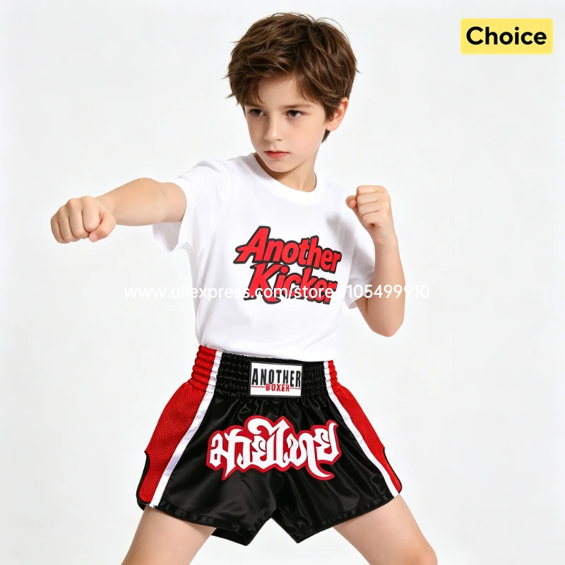 Embroidery Muay Thai Boxing Shorts Satin Elastic Waist Fight Trunks for Men Women Kids Kickboxing Martial Arts Training Sparring