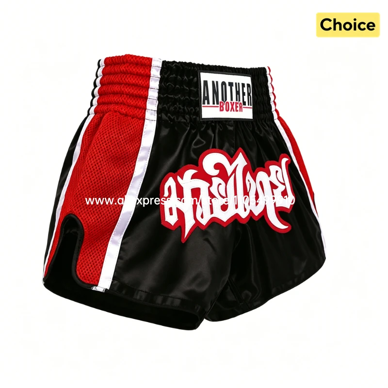 Embroidery Muay Thai Boxing Shorts Satin Elastic Waist Fight Trunks for Men Women Kids Kickboxing Martial Arts Training Sparring