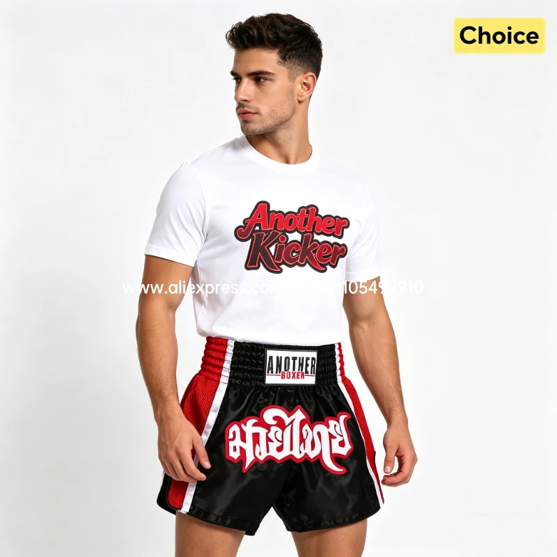 Embroidery Muay Thai Boxing Shorts Satin Elastic Waist Fight Trunks for Men Women Kids Kickboxing Martial Arts Training Sparring