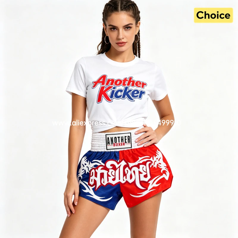 Embroidery Muay Thai Boxing Shorts Satin Elastic Waist Fight Trunks for Men Women Kids Kickboxing Martial Arts Training Sparring