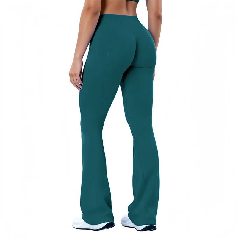 HISTELLO Yoga Flare Pants Low Waist Seamless Scrunch Butt Lifting Tummy Control Workout Gym Sports Bell Bottom Leggings
