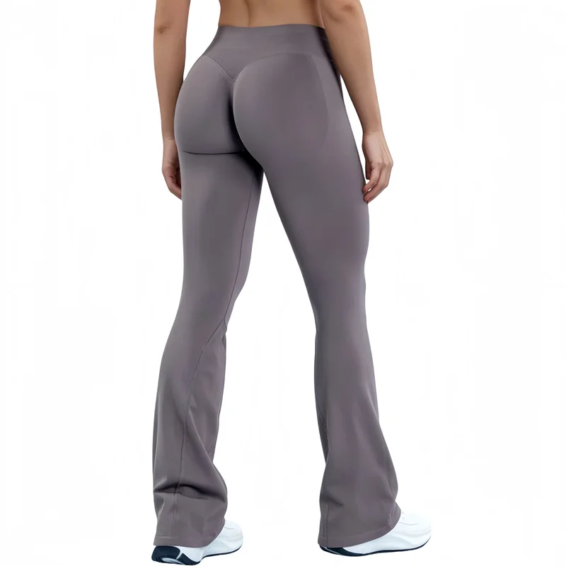 HISTELLO Yoga Flare Pants Low Waist Seamless Scrunch Butt Lifting Tummy Control Workout Gym Sports Bell Bottom Leggings