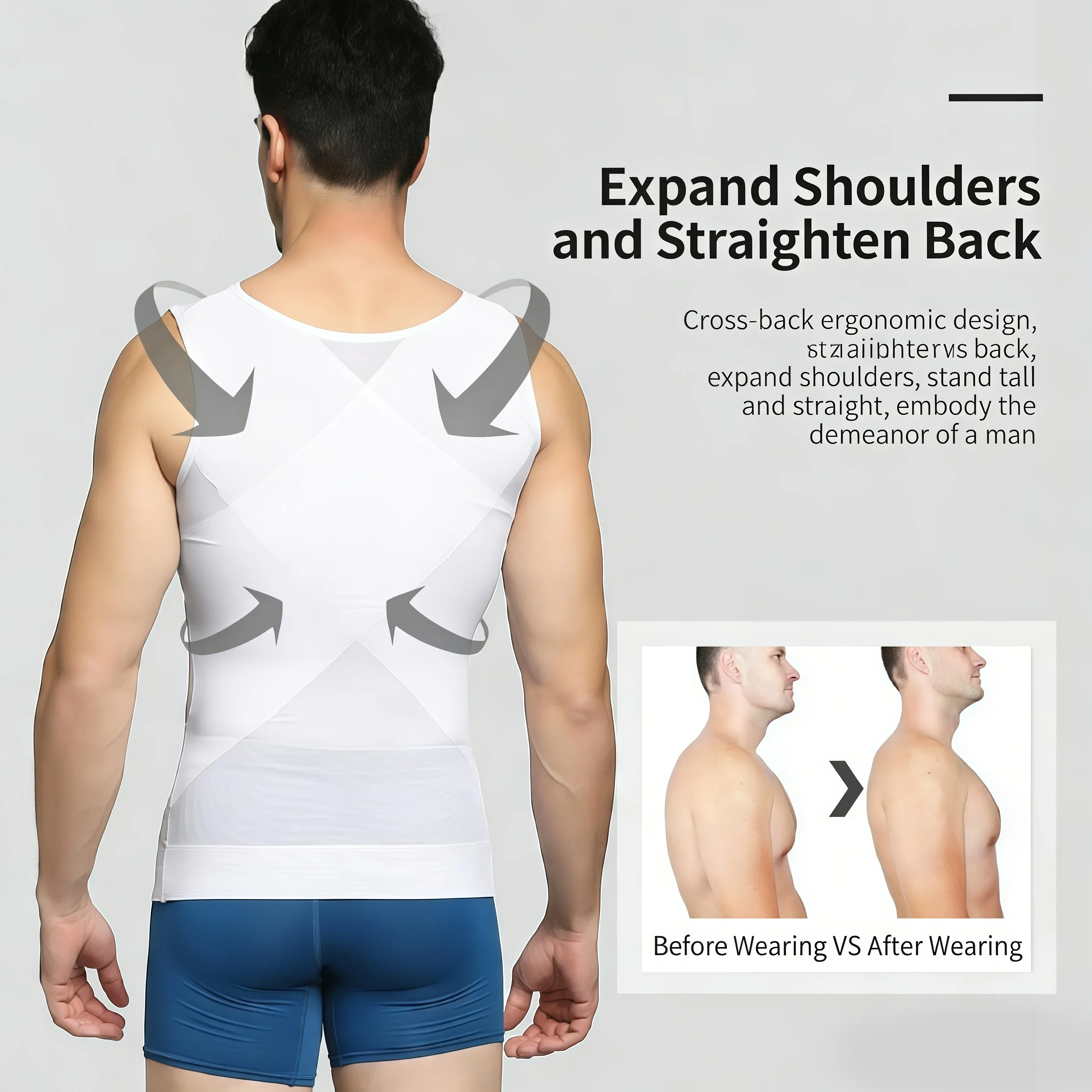 Sleeveless Body Shaper Vest for Men, Mesh Invisible Cross Compression Undershirt,Tummy Control Slimming Shapewear for Beer Belly