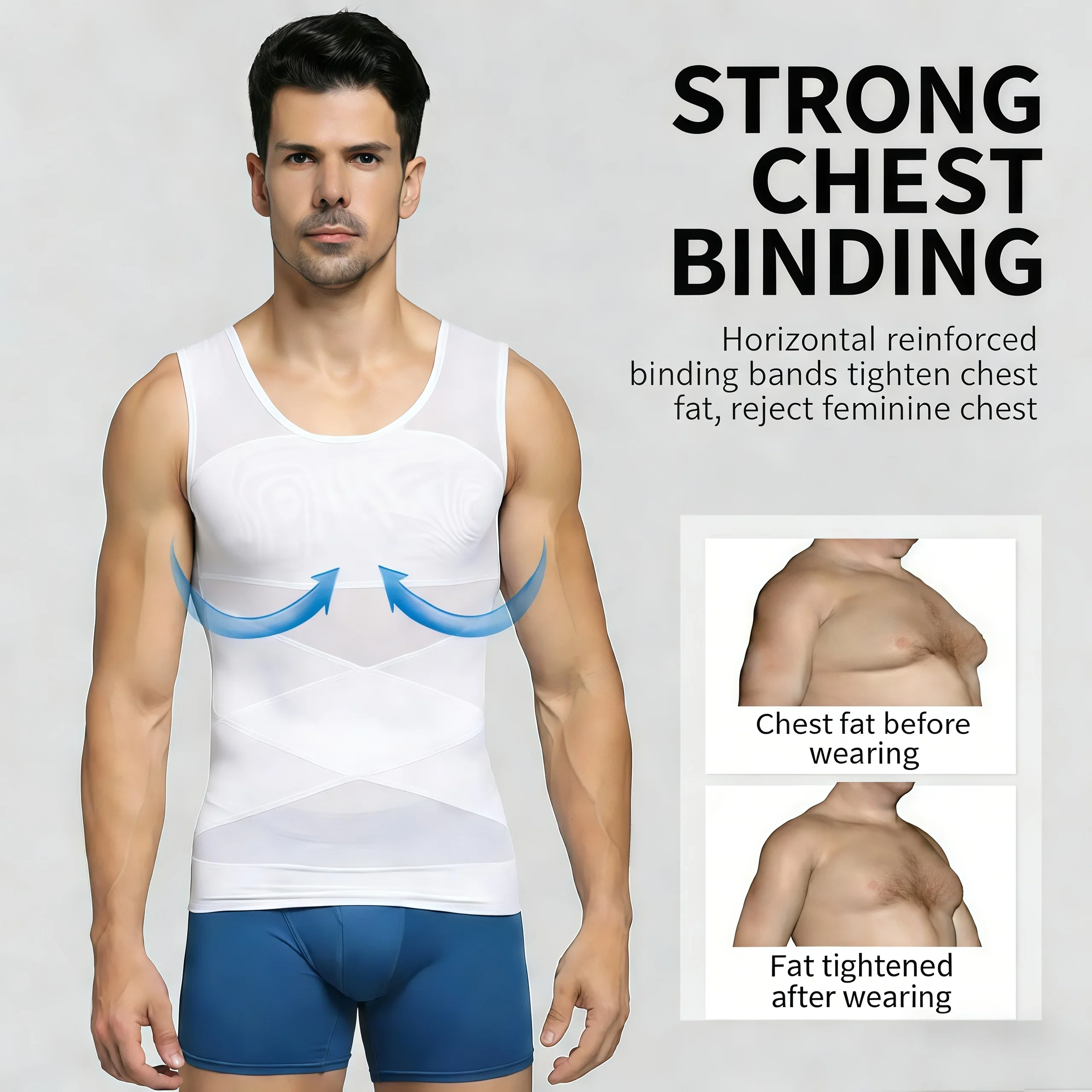Sleeveless Body Shaper Vest for Men, Mesh Invisible Cross Compression Undershirt,Tummy Control Slimming Shapewear for Beer Belly