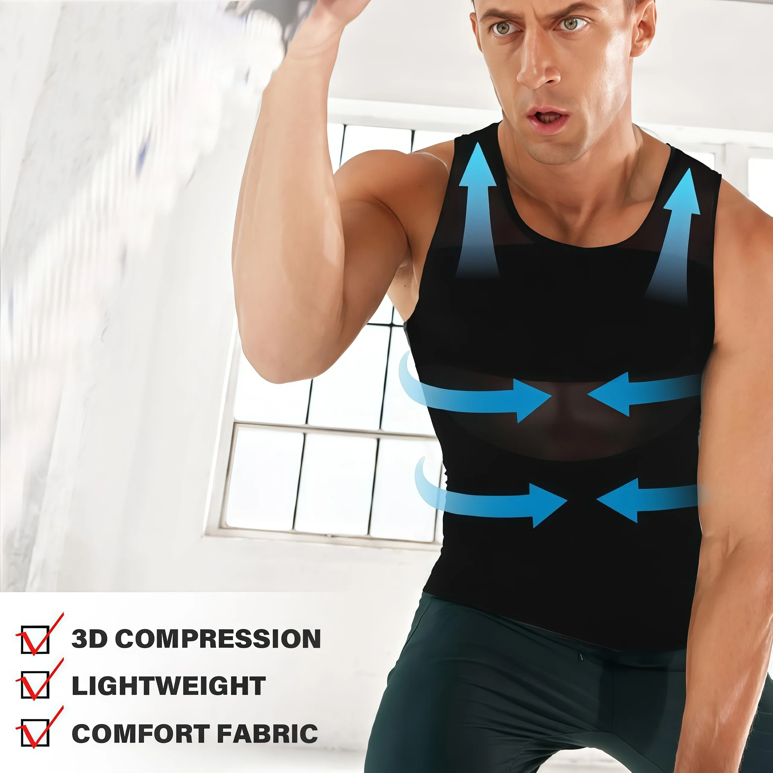 Sleeveless Body Shaper Vest for Men, Mesh Invisible Cross Compression Undershirt,Tummy Control Slimming Shapewear for Beer Belly