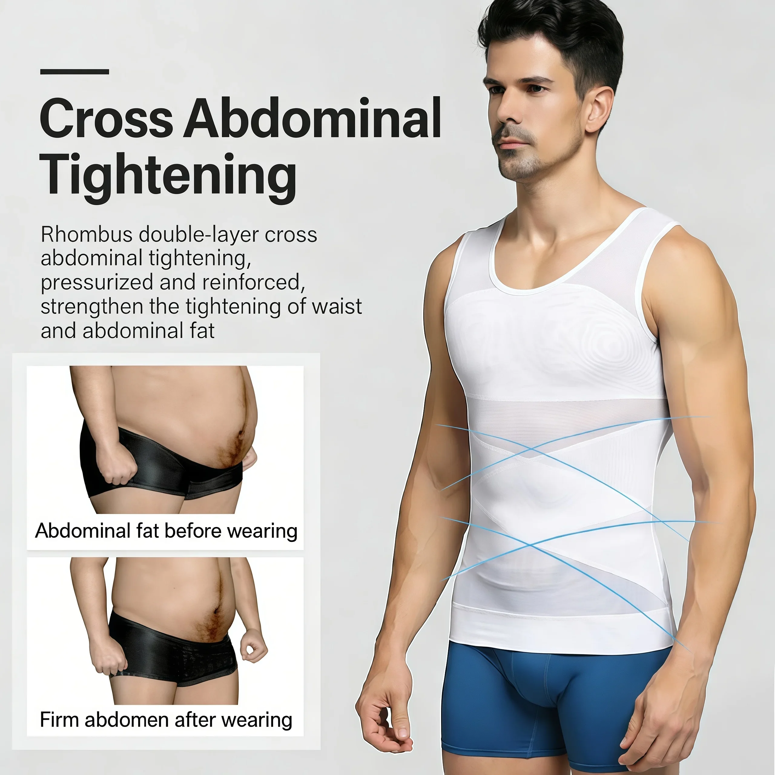 Sleeveless Body Shaper Vest for Men, Mesh Invisible Cross Compression Undershirt,Tummy Control Slimming Shapewear for Beer Belly