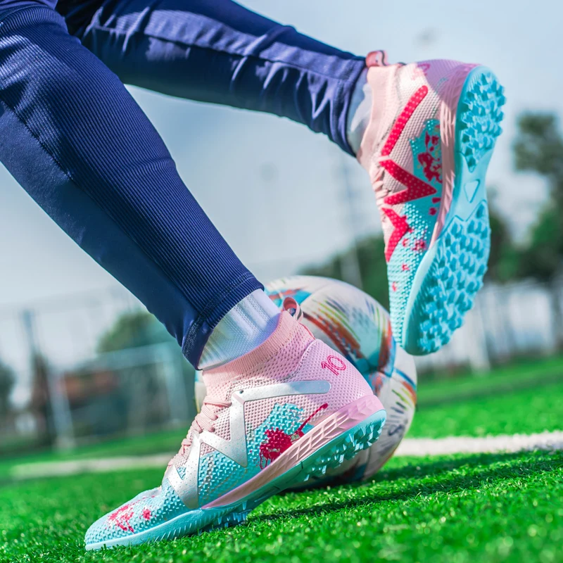 Men TF Turf Soccer Shoes, Breathable PU Upper Anti-slip Rubber Cleats, Adult Football Sneakers for Artificial Grass Training