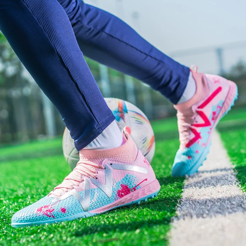 Men TF Turf Soccer Shoes, Breathable PU Upper Anti-slip Rubber Cleats, Adult Football Sneakers for Artificial Grass Training