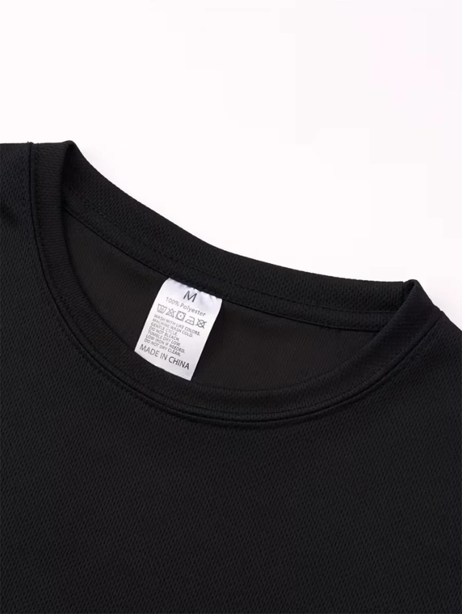 Men Quick Dry Breathable Sports T Shirt Front & Sleeve BLACK Letter Print Lightweight Crew Neck Summer Gym Daily Casual Tees