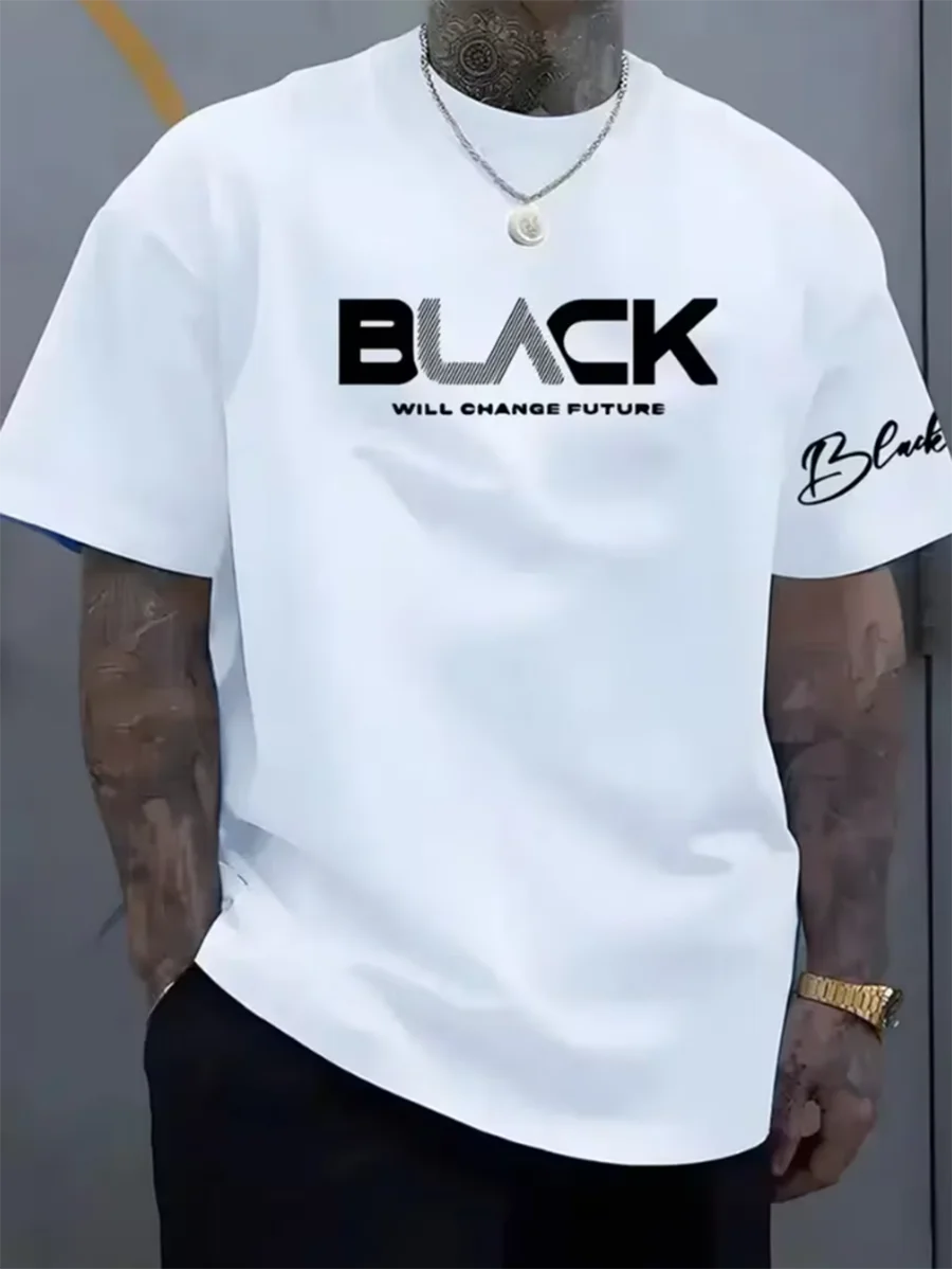 Men Quick Dry Breathable Sports T Shirt Front & Sleeve BLACK Letter Print Lightweight Crew Neck Summer Gym Daily Casual Tees