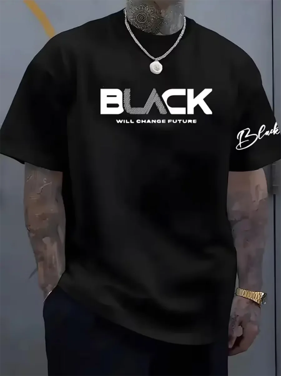 Men Quick Dry Breathable Sports T Shirt Front & Sleeve BLACK Letter Print Lightweight Crew Neck Summer Gym Daily Casual Tees