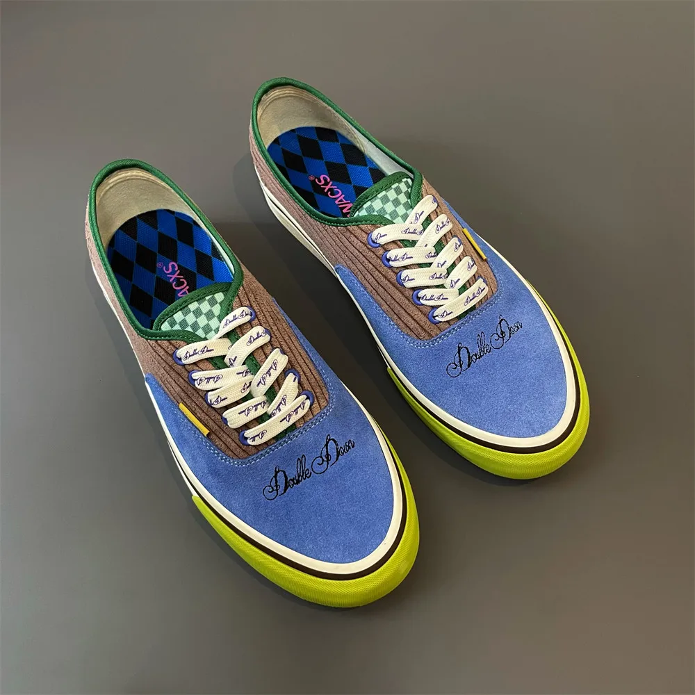 American Retro Low-Top Suede Blue-Grey Color Block Skate Shoes, Unisex Anti-Slip Wear-Resistant Casual Sneakers