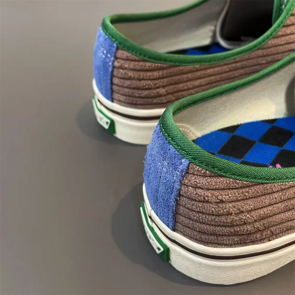 American Retro Low-Top Suede Blue-Grey Color Block Skate Shoes, Unisex Anti-Slip Wear-Resistant Casual Sneakers