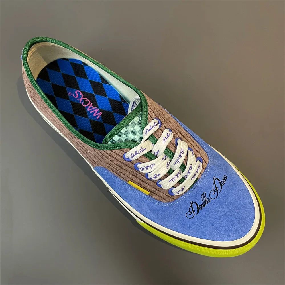 American Retro Low-Top Suede Blue-Grey Color Block Skate Shoes, Unisex Anti-Slip Wear-Resistant Casual Sneakers